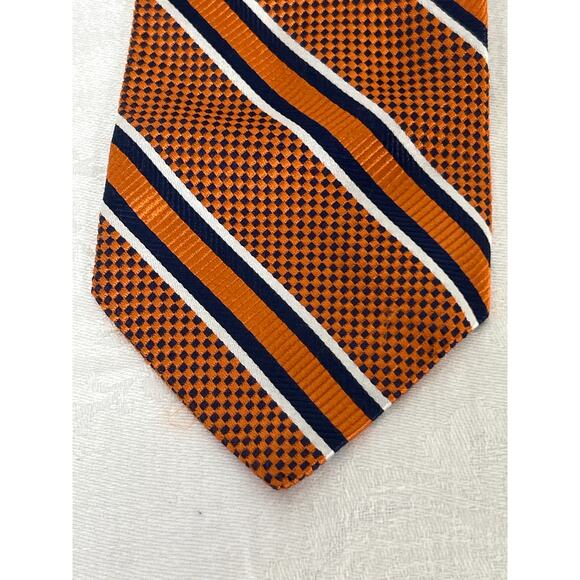 Breuer 100% Silk Tie Orange Blue Diagonal Stripe Textured Made in Italy - Picture 2 of 5